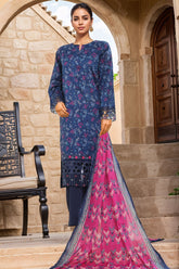 Sada Bahar Stitched 3 Piece Cutwork Emb Lawn Vol-04 Collection'2024-CW-11437-Navy Blue